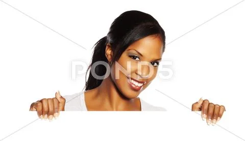 Woman holding a signboard Stock Photos