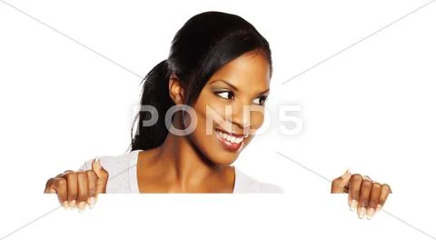 Woman holding a signboard Stock Photos
