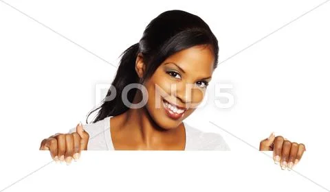 Woman holding a signboard Stock Photos