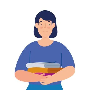 Woman holding stack of clean folded clothes, laundry theme Stock Illustration