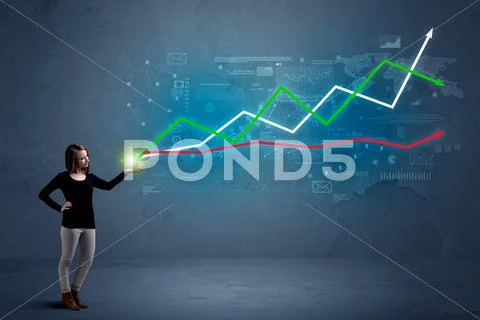 Woman holding stock-market Stock Photos