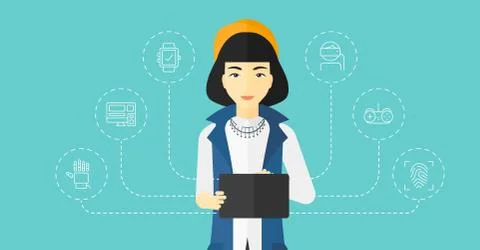 Woman holding tablet computer Stock Illustration
