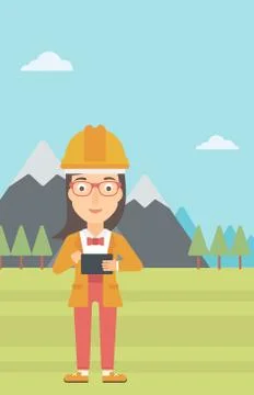 Woman holding tablet computer 스톡 일러스트