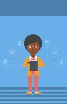 Woman holding tablet computer Stock Illustration