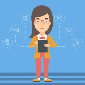 Woman holding tablet computer Stock Illustration