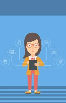 Woman holding tablet computer Stock Illustration
