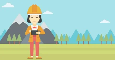 Woman holding tablet computer vector illustration 스톡 일러스트