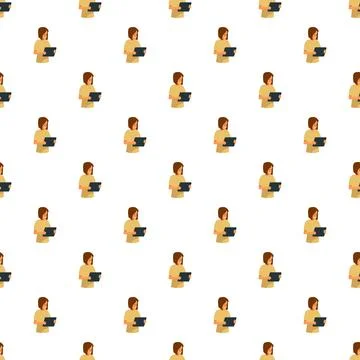 Woman holding a tablet creating a repeat pattern design Illustrazione stock