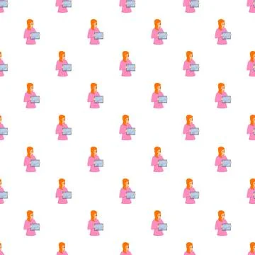 Woman holding tablet seamless pattern design Stock Illustration