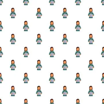 Woman holding tablet seamless pattern communicating with technology Stock Illustration
