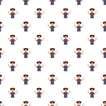 Woman holding tablet seamless pattern communicating online Stock Illustration