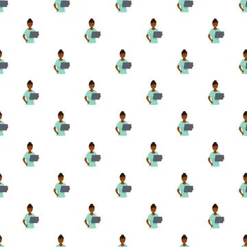 Woman holding tablet seamless pattern digital technology 스톡 일러스트