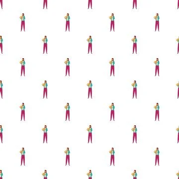Woman holding trophy seamless pattern celebrating success Stock Illustration