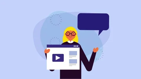 Woman holding web browser window with video player and speech bubble animat.. 動画素材 339047014