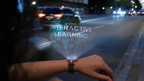 Woman with hologram Interactive Learning Stock Footage 157215825