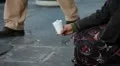 Woman homeless in city begging HD Footage