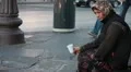 Woman homeless in city begging HD Footage