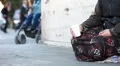 Woman homeless in city begging HD Footage