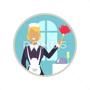 Woman Housekeeper Icon Vector Illustration Stock Illustration
