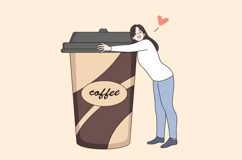 Woman hug coffee mug suffer from chronic fatigue Stock Illustration
