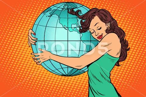 Woman hugging the earth mainland America Stock Illustration