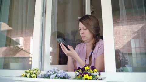 Woman Inside Her Home Window Apartments Isolation Vídeos de archivo 128607638