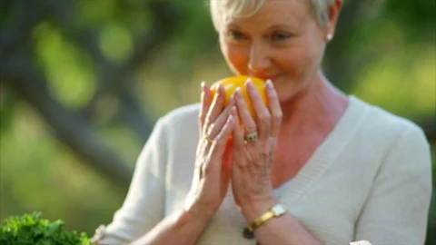 Woman inspecting produce at vegetable market. 스톡 동영상 88405015