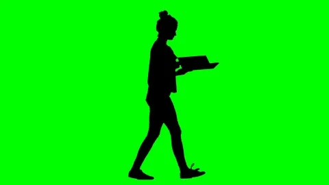 Woman Inspects a Binder Full of Documents Walking Green Screen Silhouette Stock Footage 126010971