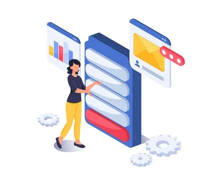 Woman interacting with digital interface. Vector illustration Stock Illustration