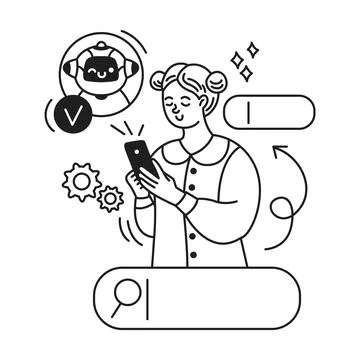 Woman Interacting with Mobile Assistant Interface Stock Illustration