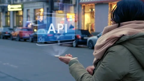 Woman interacts hologram API Stock Footage 150220831