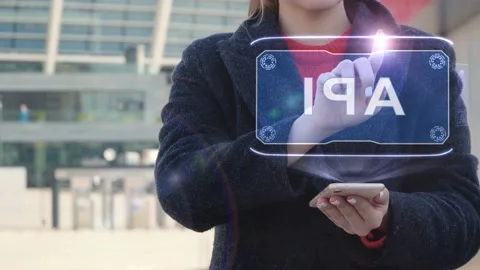 Woman interacts HUD API Stock Footage 146008091