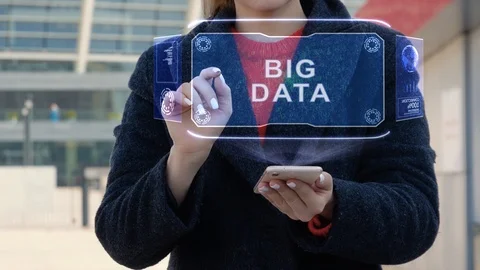 Woman interacts HUD Big Data Stock Footage 121553939