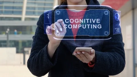 Woman interacts HUD Cognitive computing Stock Footage 121314930