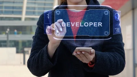 Woman interacts HUD Developer Stock Footage 121350757