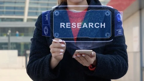 Woman interacts HUD Research Stock Footage 123737902