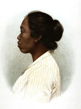 Woman from Java, Javanese, around 1900, dark-skinned woman with a raised Stock Illustration