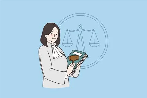 Woman judge pose with constitution and gavel Stock Illustration