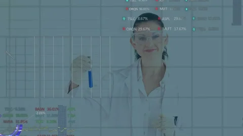 Woman lab tech examining test tube and testing sample for health, testing Stock Footage 330380423