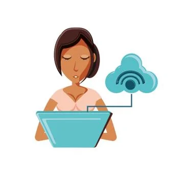 Woman with laptop and cloud computing Stock Illustration