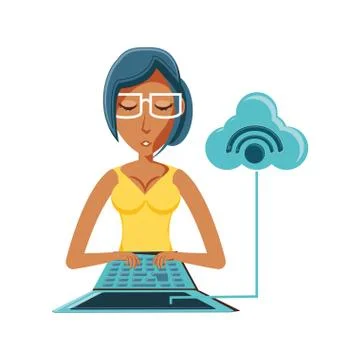 Woman with laptop and cloud computing イラスト素材
