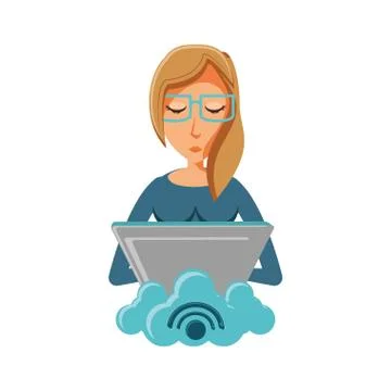 Woman with laptop and cloud computing Stock Illustration
