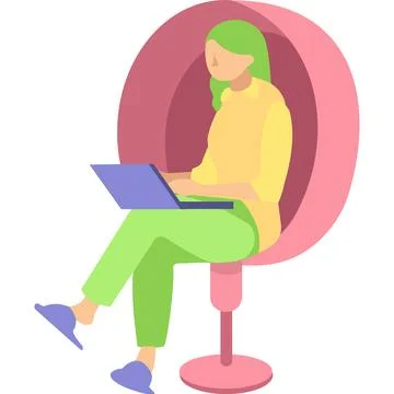 Woman with laptop computer flat vector icon Stock Illustration