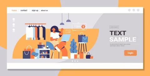 Woman with laptop using computer application online shopping concept big fashion イラスト素材
