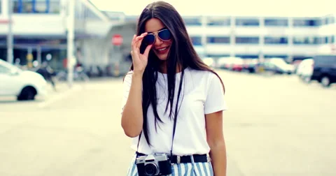 Woman laughing at camera Stock Footage 68243047