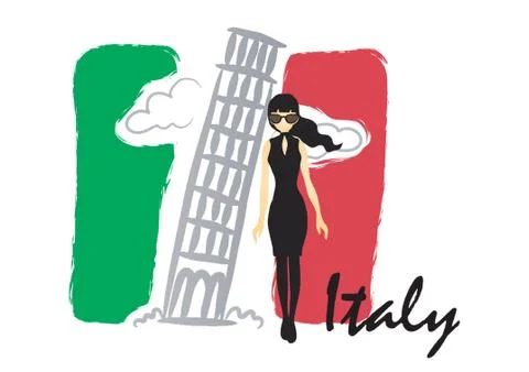 Woman At Leaning Tower Stock-Illustration