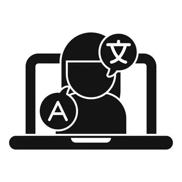 Woman learning foreign language online with laptop icon Stock Illustration