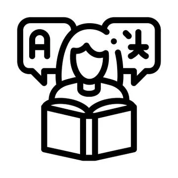 Woman Learning Language Icon Thin Line Vector Stock Illustration