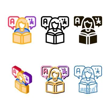 Woman learning language icon thin line series vector Stock Illustration