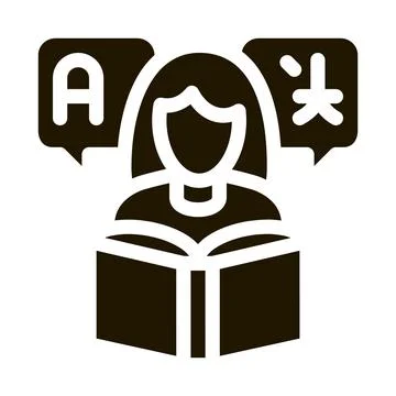 Woman Learning Language Icon  Vector 스톡 일러스트
